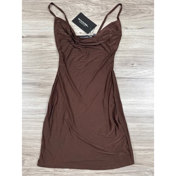 Pretty Little Thing Petite Chocolate Slinky Cowl Neck Dress - Size 4 NWT - Picture 5 of 7